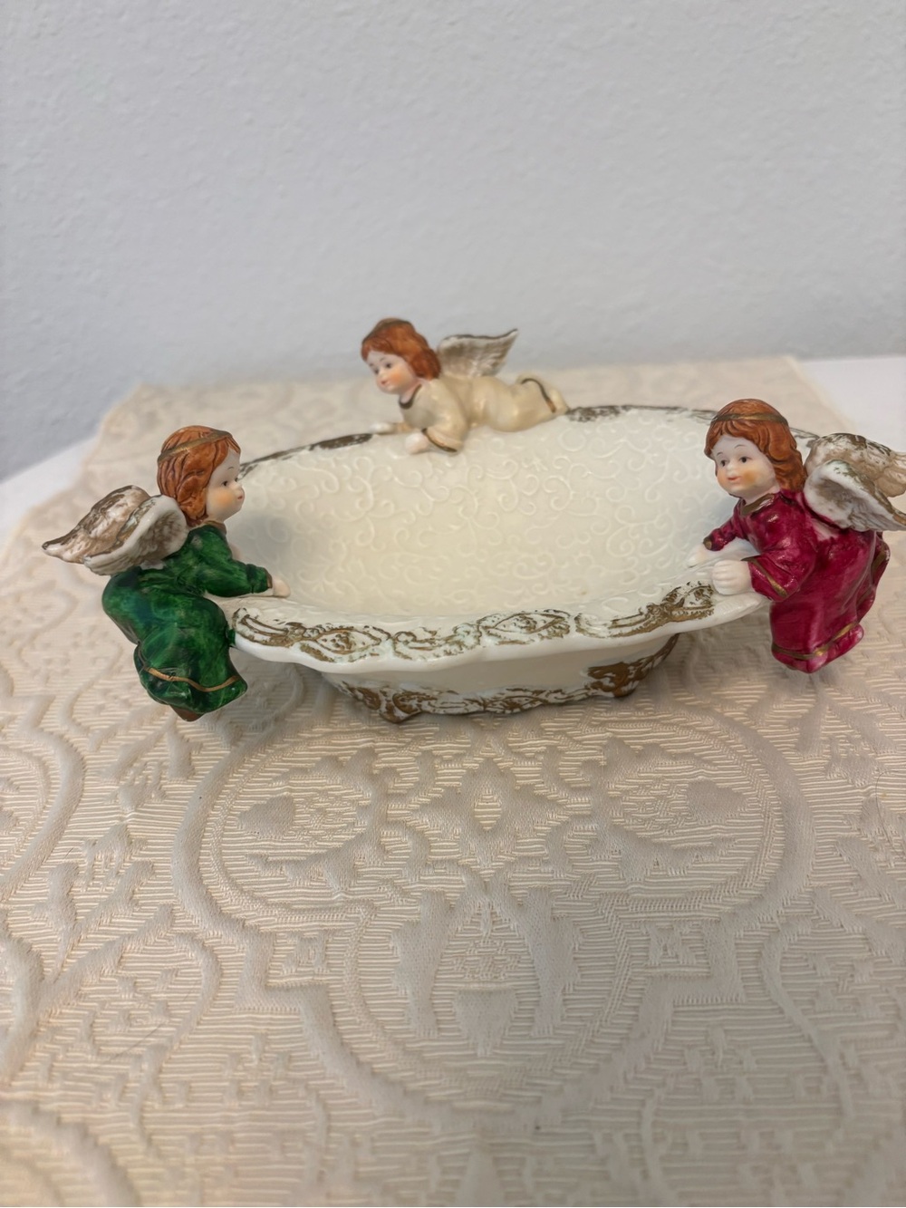 Vintage Angel Cherub Candy Trinket Dish Bowl 8”